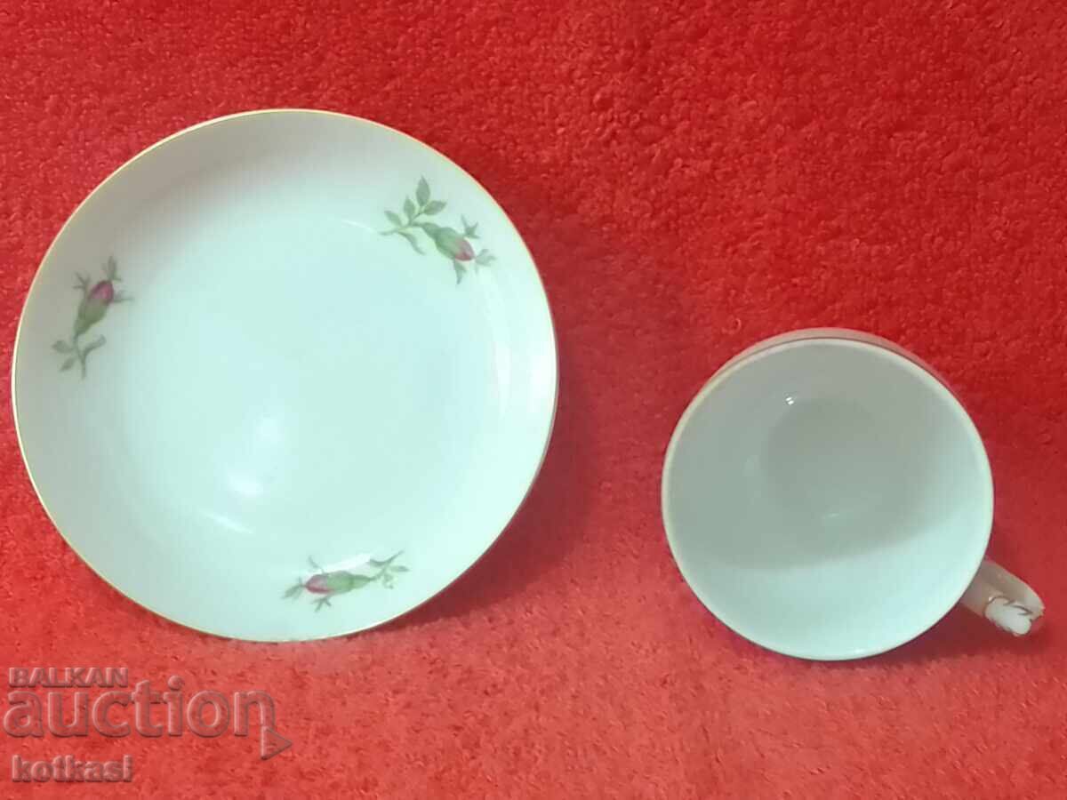 Old double porcelain set cup plate gilt Furstenberg F - 5