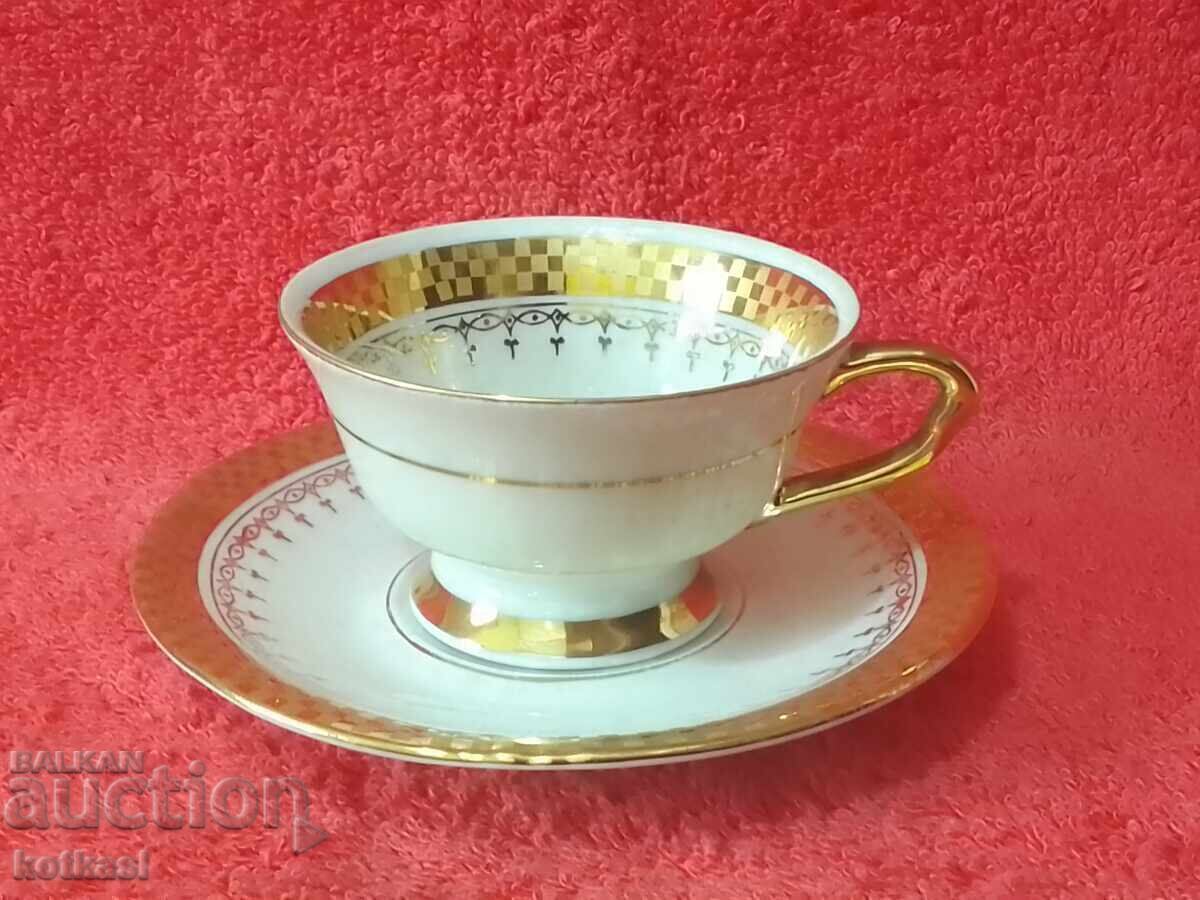 Old porcelain set cup plate gilding Wintrling collection