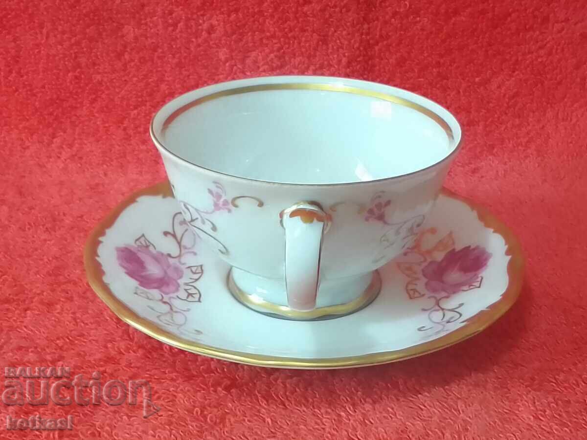 Old double porcelain set cup plate gilt Germany R with price 55.50 BGN | € 28.38 Old double porcelain set cup plate gilt Germany R with price 55.50 BGN | € 28.38