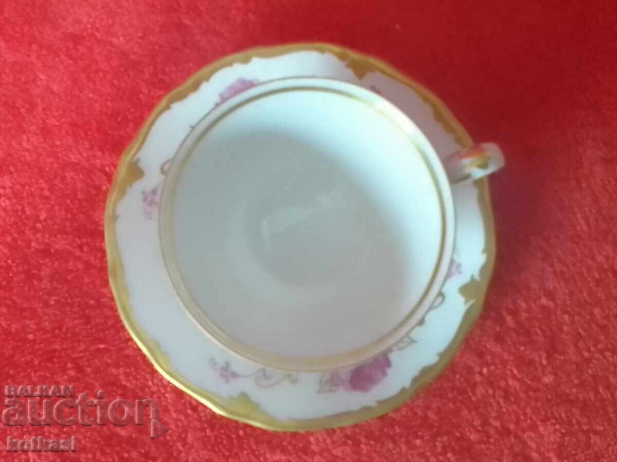 Old double porcelain set cup plate gilt Germany R - 6 Old double porcelain set cup plate gilt Germany R - 6