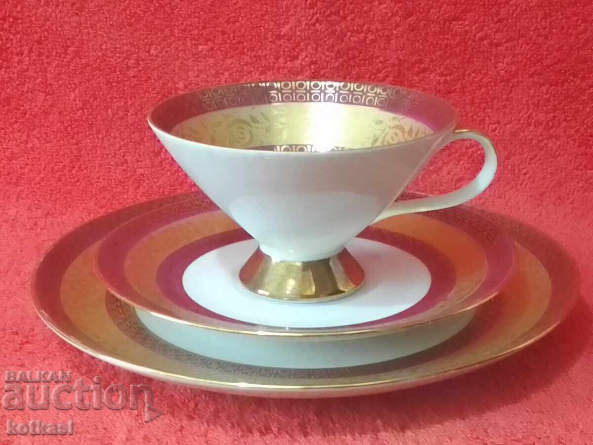Old triple set glass, 2 plates gilt Winterling Germany with price 55.00 BGN | € 28.12 Old triple set glass, 2 plates gilt Winterling Germany with price 55.00 BGN | € 28.12