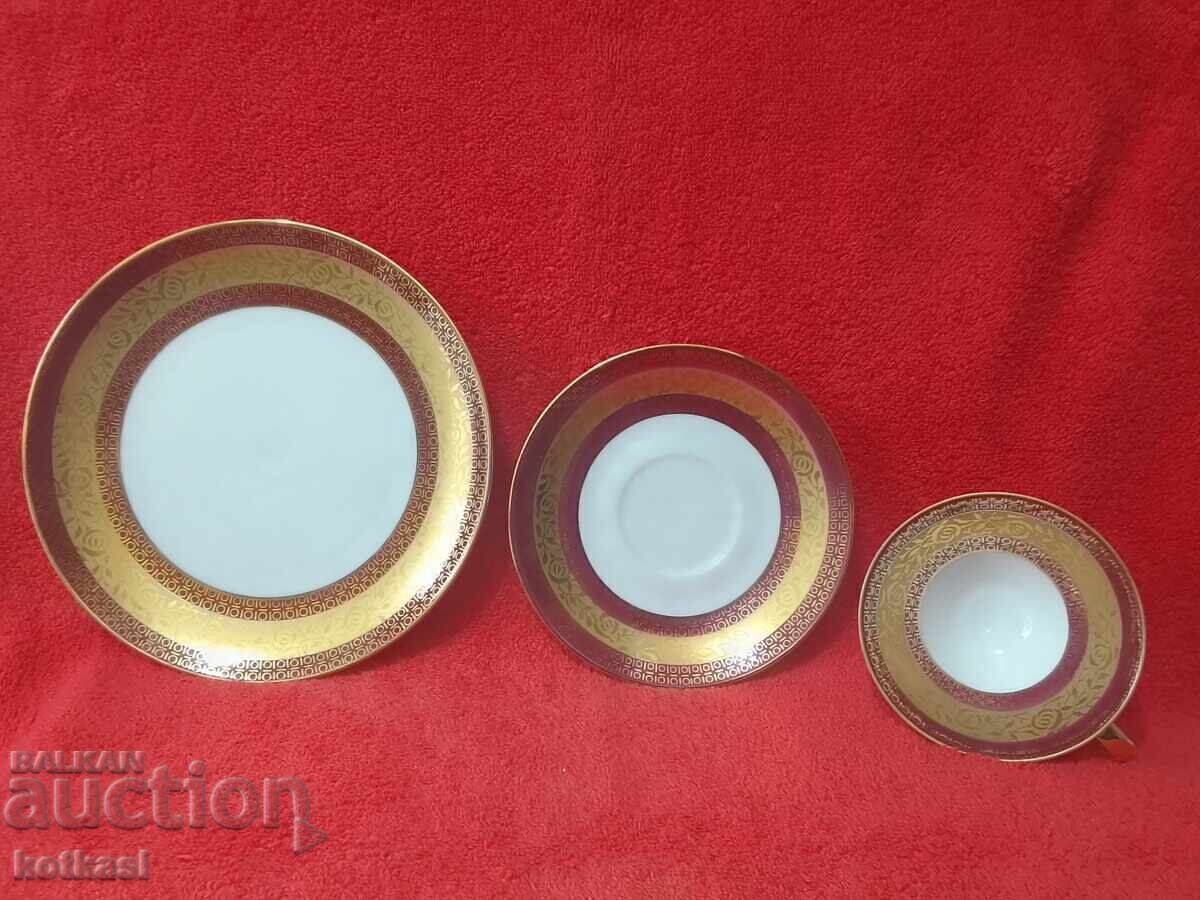 Auction Old triple set glass, 2 plates gilt Winterling Germany Auction Old triple set glass, 2 plates gilt Winterling Germany
