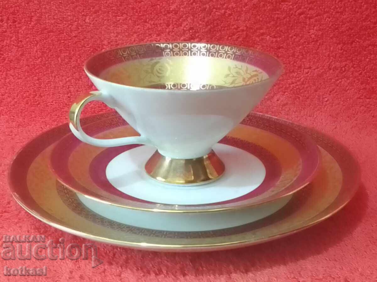 Old triple set glass, 2 plates gilt Winterling Germany Old triple set glass, 2 plates gilt Winterling Germany