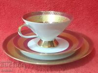 Vechi set de pahar triplu, 2 farfurii aurite Winterling Germania