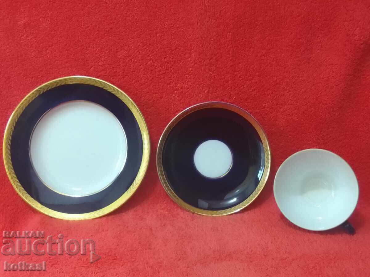 Delivery of Old porcelain triple set cup 2 plates LFZ USSR Cobalt Gilding Delivery of Old porcelain triple set cup 2 plates LFZ USSR Cobalt Gilding