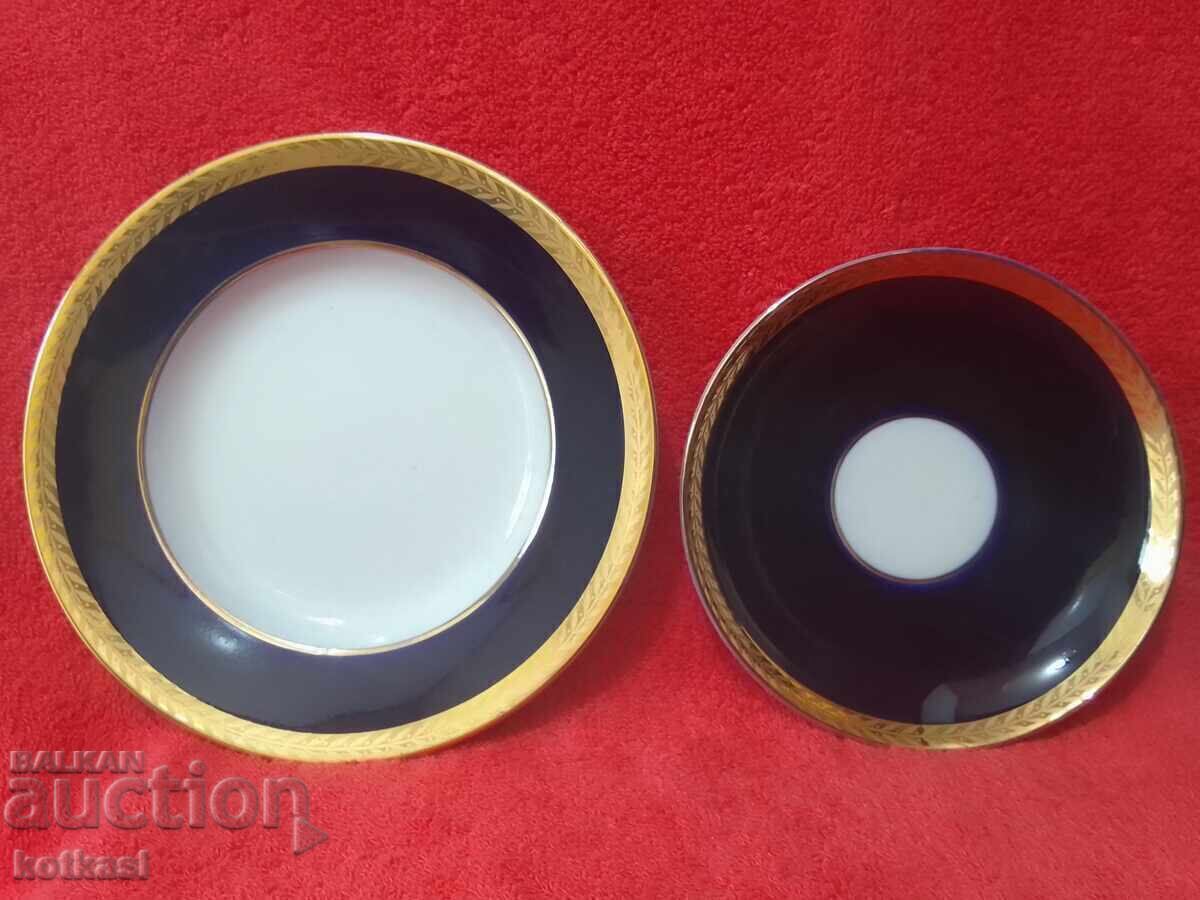 Old porcelain triple set cup 2 plates LFZ USSR Cobalt Gilding - 5 Old porcelain triple set cup 2 plates LFZ USSR Cobalt Gilding - 5