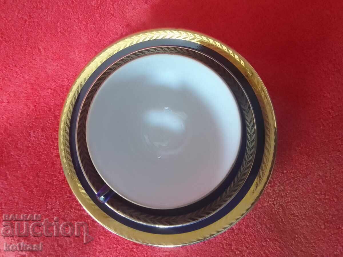 Old porcelain triple set cup 2 plates LFZ USSR Cobalt Gilding - 7 Old porcelain triple set cup 2 plates LFZ USSR Cobalt Gilding - 7