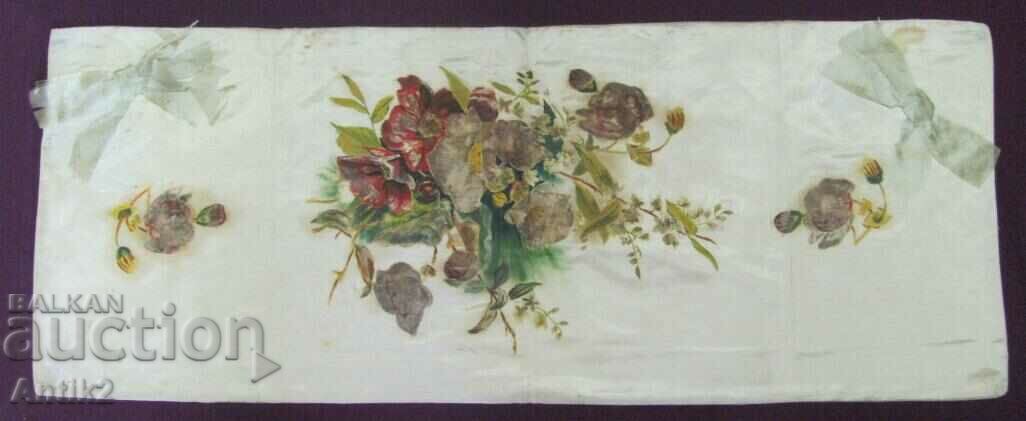 Panou pictat manual din secolul al XIX-lea pe mătase