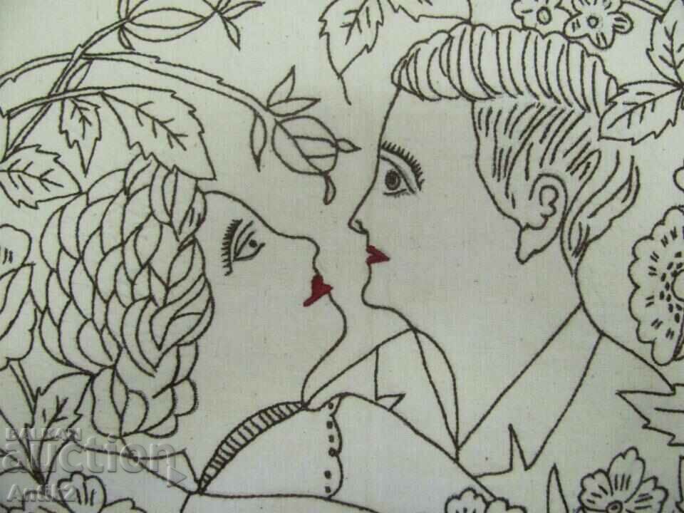 Antique Hand Embroidered Pillows 2 pcs.-First Kiss - 5