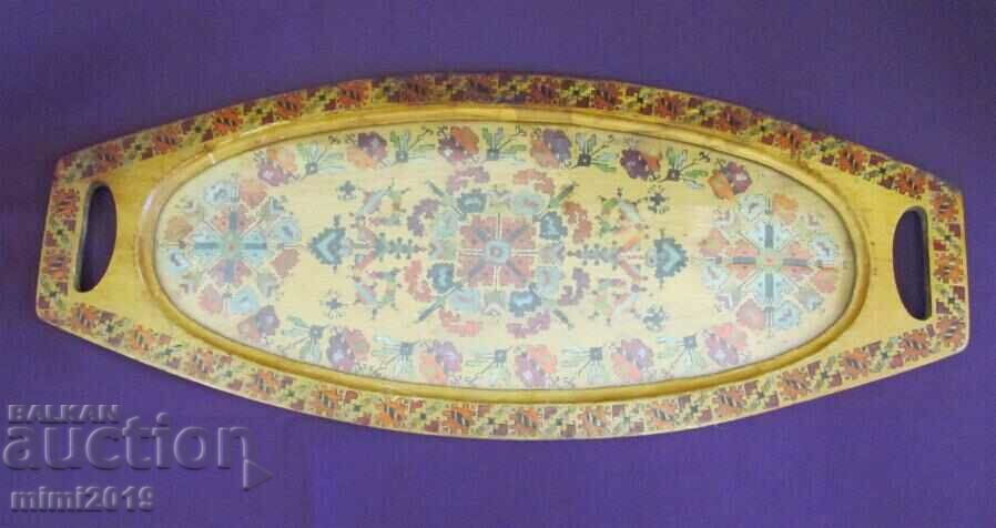 Auction  19th Century Wooden Tray Folk Motifs