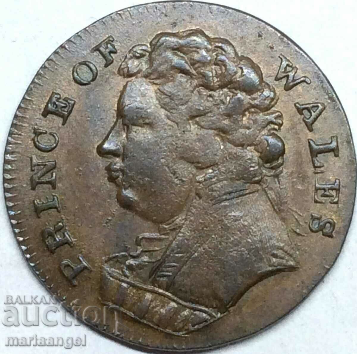 Farthing 1793 England "Prince of Wales" 2.87g 20mm bronze