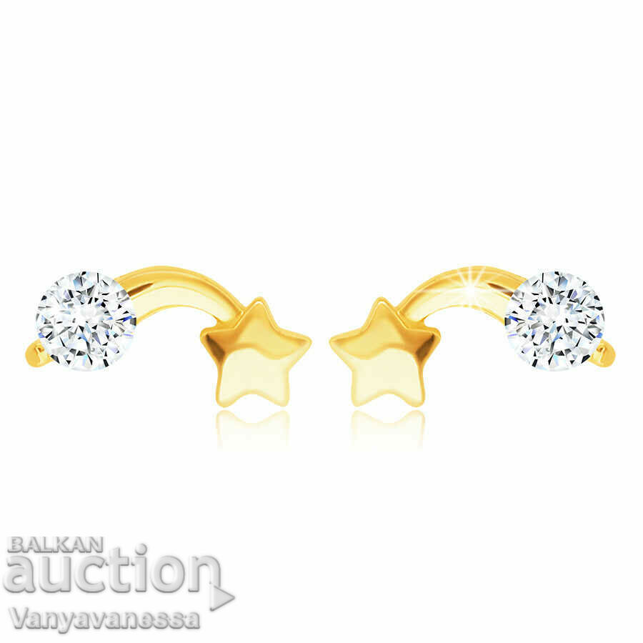 Yellow 9 carat gold earrings - with clear round zircons