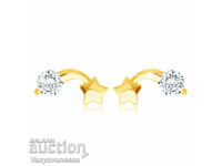 Yellow 9 carat gold earrings - with clear round zircons