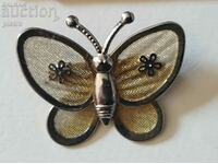 Broșă din metal retro fluture plasă „Goldtone”.