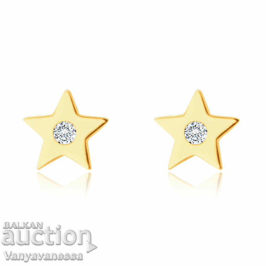 Обеци от 14К жълто злато – петолъчка с цирконий звезда