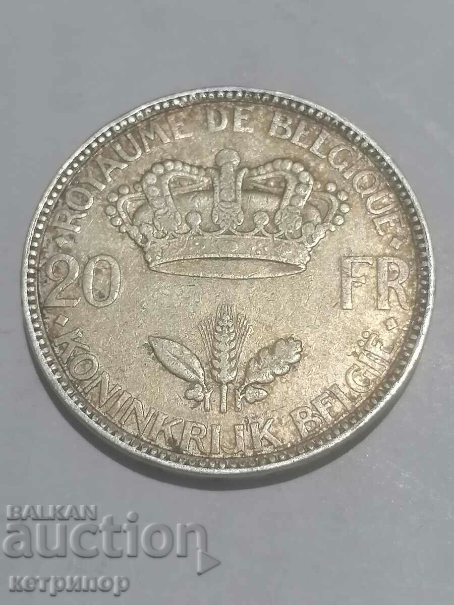 20 франка Белгия 1935 г сребърна
