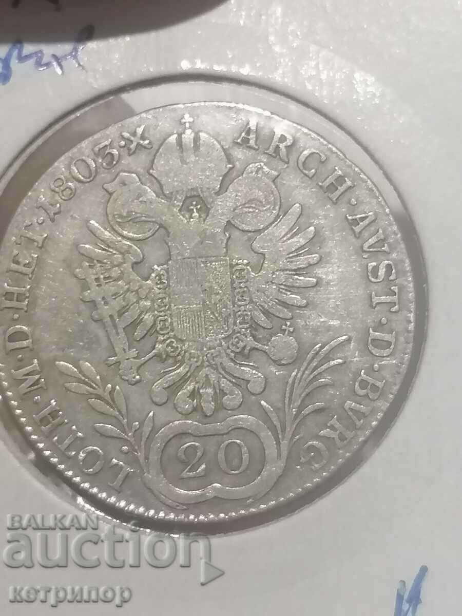 20 Kreuzer Austria Hungary 1803 A silver