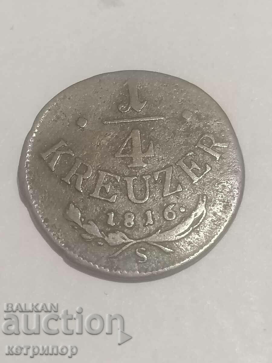 1/4 Kreuzer Austria Ungaria 1816 S cupru argint