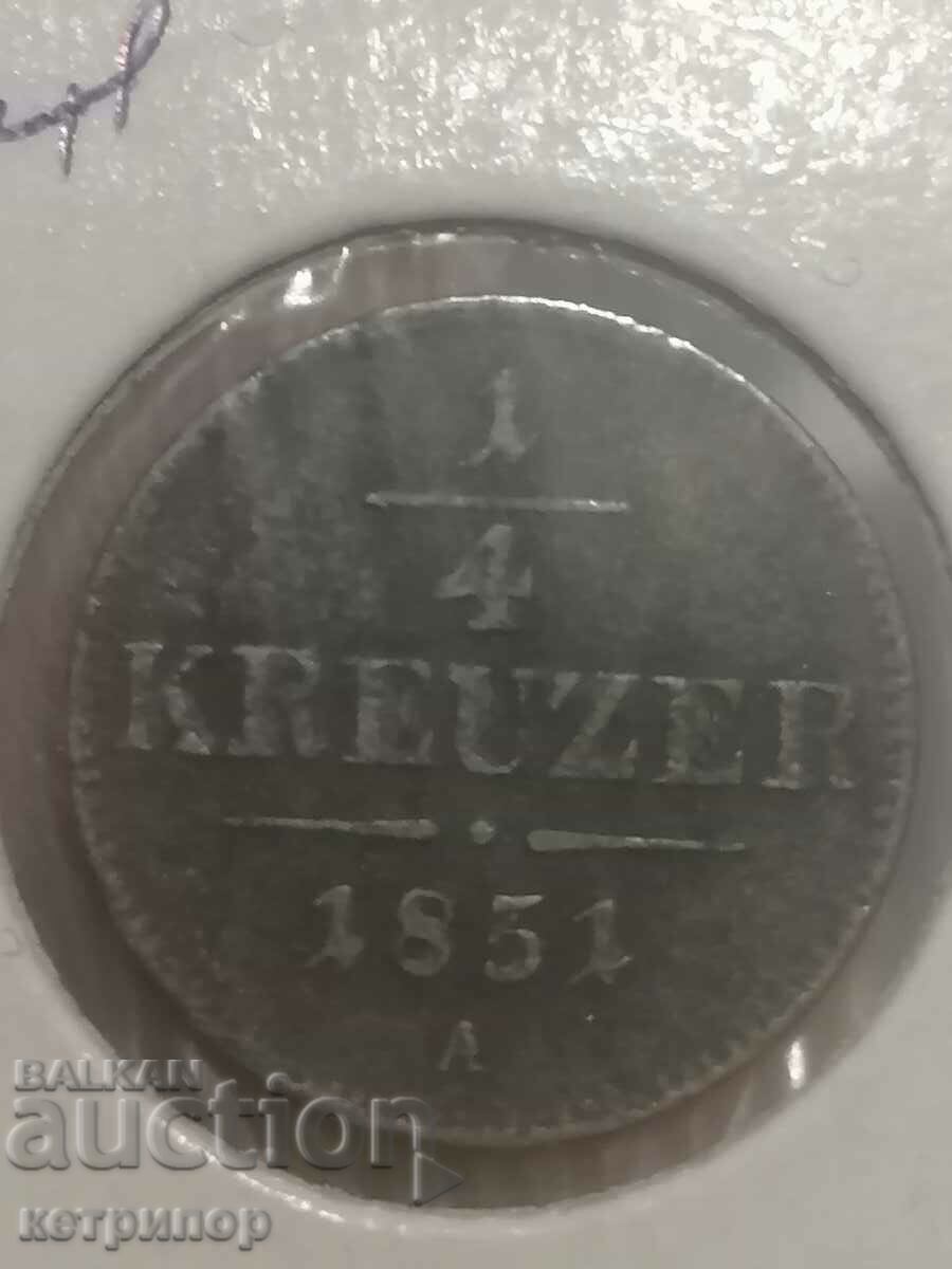 1/4 Kreuzer Austria Ungaria 1851 A med