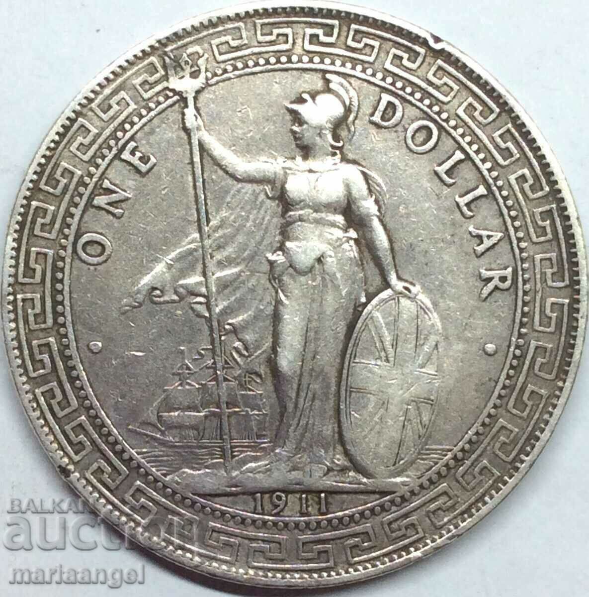 1 dolar comercial 1911 Marea Britanie Hong Kong Argint