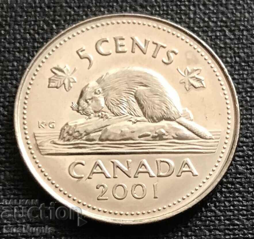 Канада. 5 цента 2001 г.(Р). UNC.