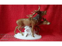 Old Porcelain Figure Couple Deer Doe Gerolt &CO.TETTAU