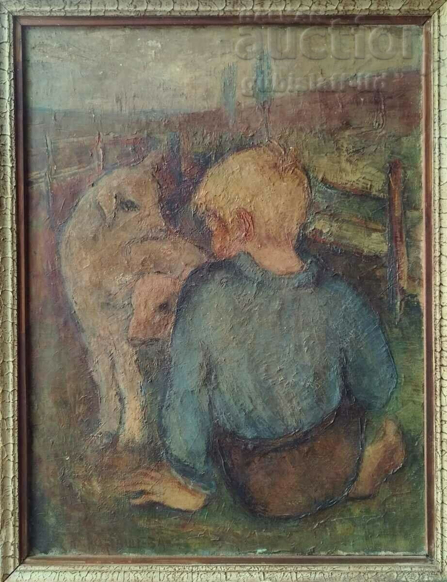 Εικόνα, "Παιδική ηλικία στο χωριό", τέχνη. Vesa Abrasheva (1930-1992)