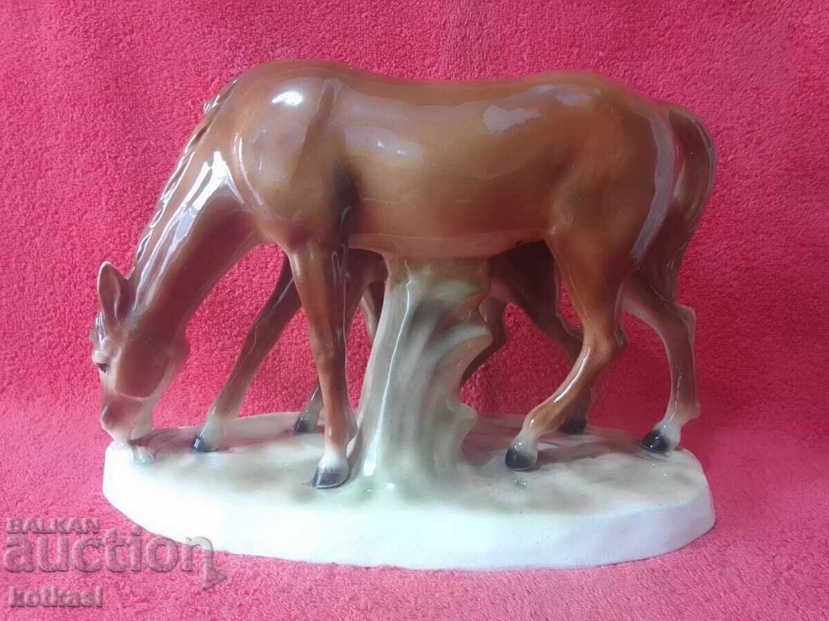 Auction Old porcelain figure Horse with his little Silesia Auction Old porcelain figure Horse with his little Silesia