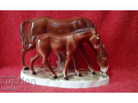 Old porcelain figure Horse with his little Silesia