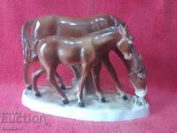 Old porcelain figure Horse with his little Silesia