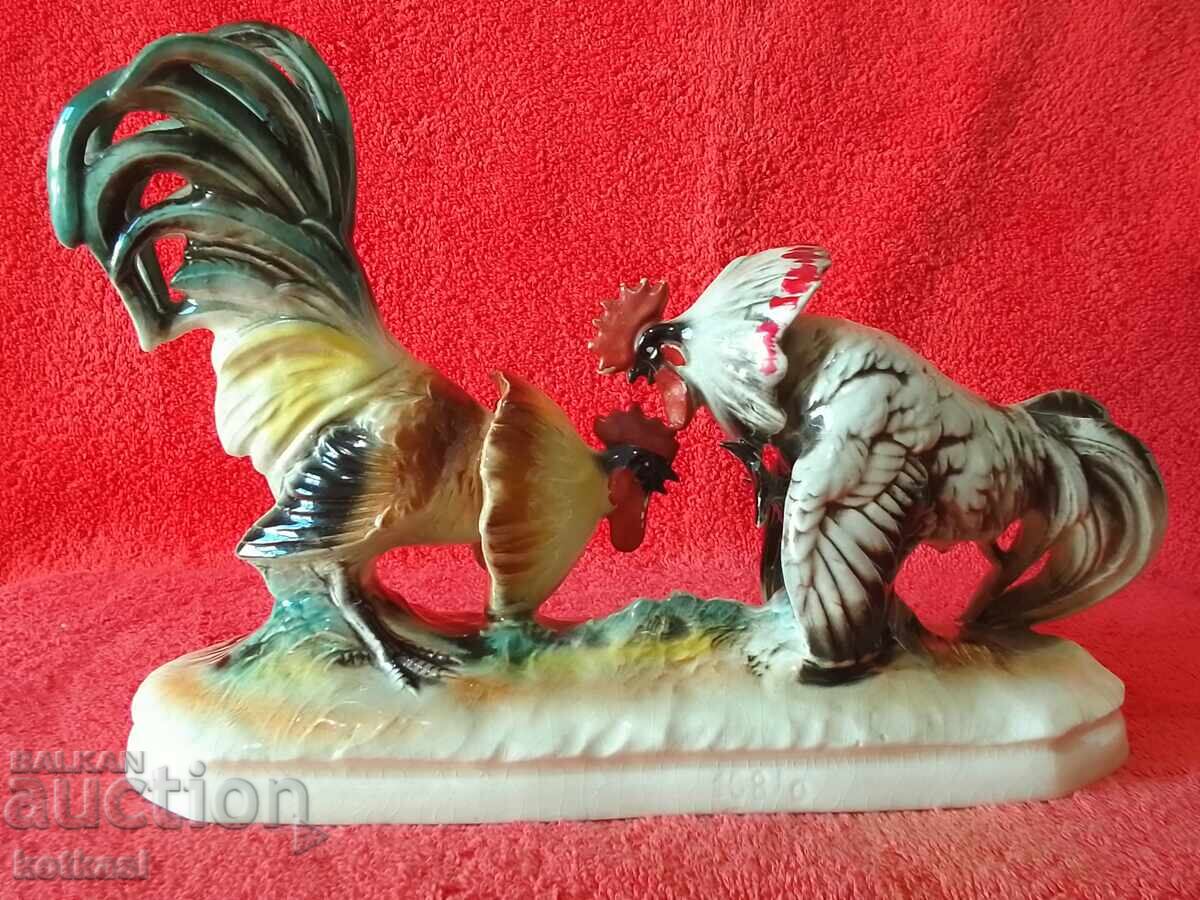 Auction Old porcelain figure Cockfight marked Auction Old porcelain figure Cockfight marked