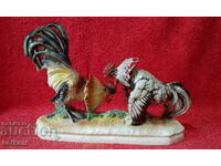 Old porcelain figure Cockfight marked