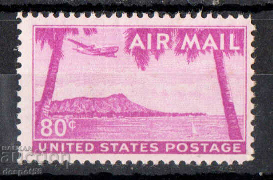 1952. USA. Airplane over Diamond Head, Honolulu, Hawaii.
