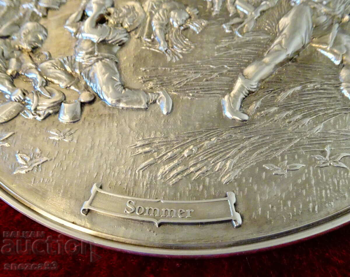 Auction WMF plaque, medal, tin panel with relief picture Summer, Harvest. Auction WMF plaque, medal, tin panel with relief picture Summer, Harvest.