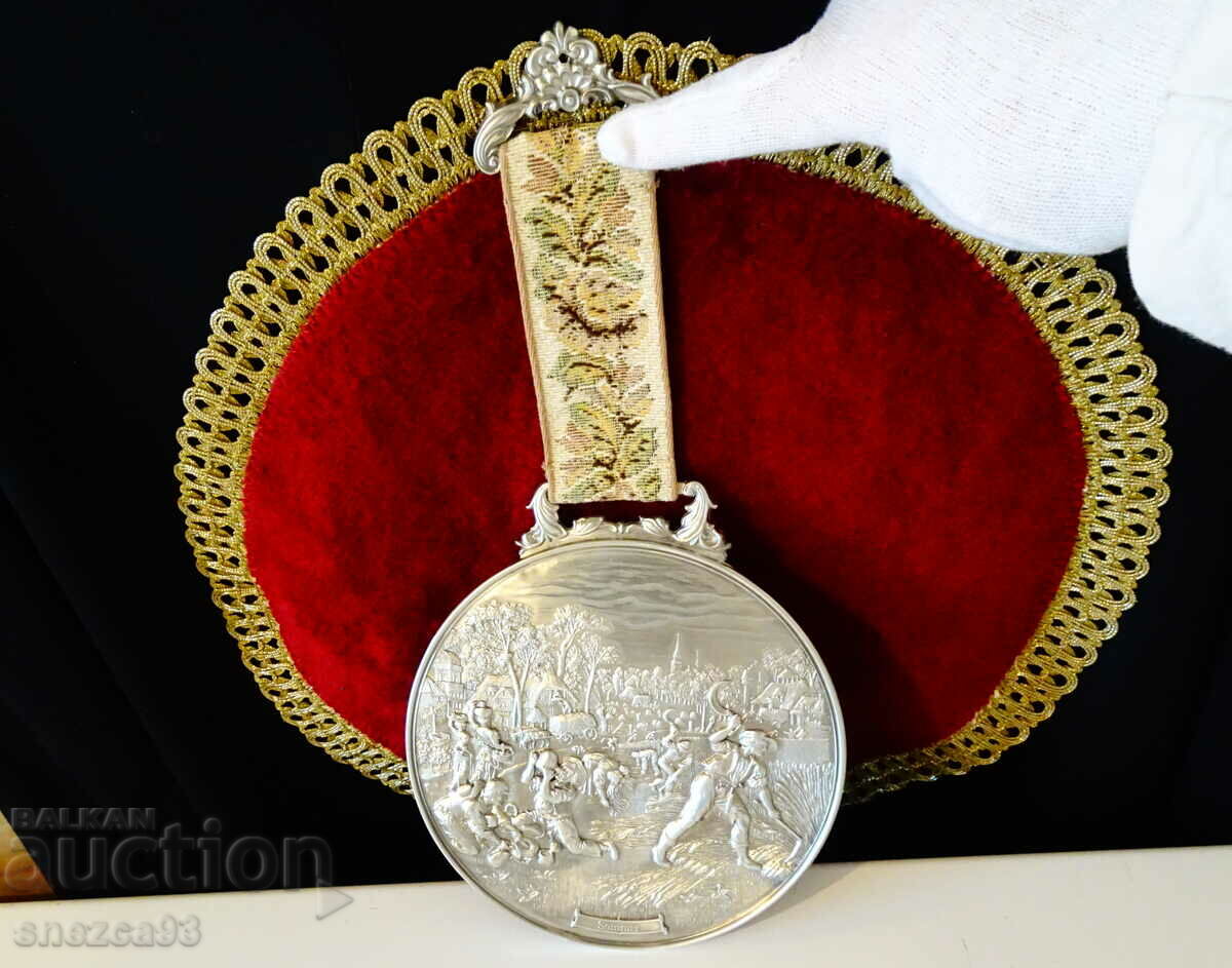 Πλακέτα WMF, μετάλλιο, τσίγκινο πάνελ με ανάγλυφη εικόνα Καλοκαίρι, Συγκομιδή.
