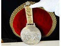Πλακέτα WMF, μετάλλιο, τσίγκινο πάνελ με ανάγλυφη εικόνα Καλοκαίρι, Συγκομιδή.