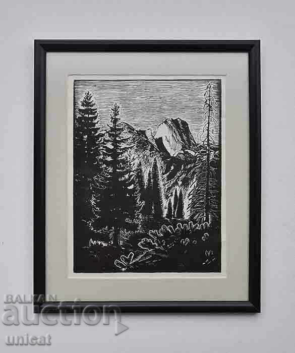 Zafir Yonchev, Malyovitsa, 1965. graphics, engraving on linoleum with price 1600.00 BGN | € 818.07