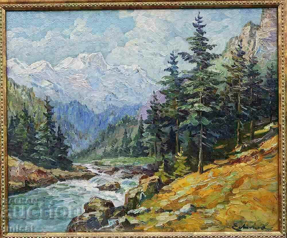 Auction Landscape from Rila mountain, old painting, oil paints Auction Landscape from Rila mountain, old painting, oil paints