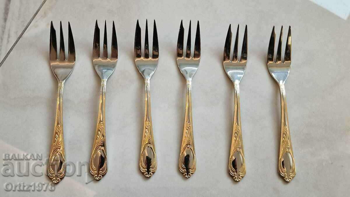 Solingen Vintage 23-24k gold plating. 4pc Cake Forks – New!
