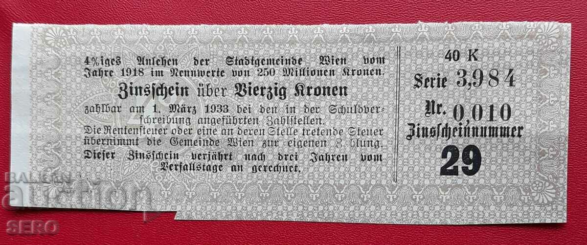 Austria-coupon 40 kroner 1933