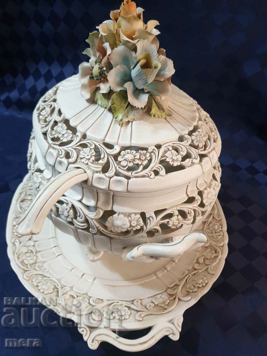 Large Italian porcelain soup bowl, plate and ladle with price 300.00 BGN | € 153.39