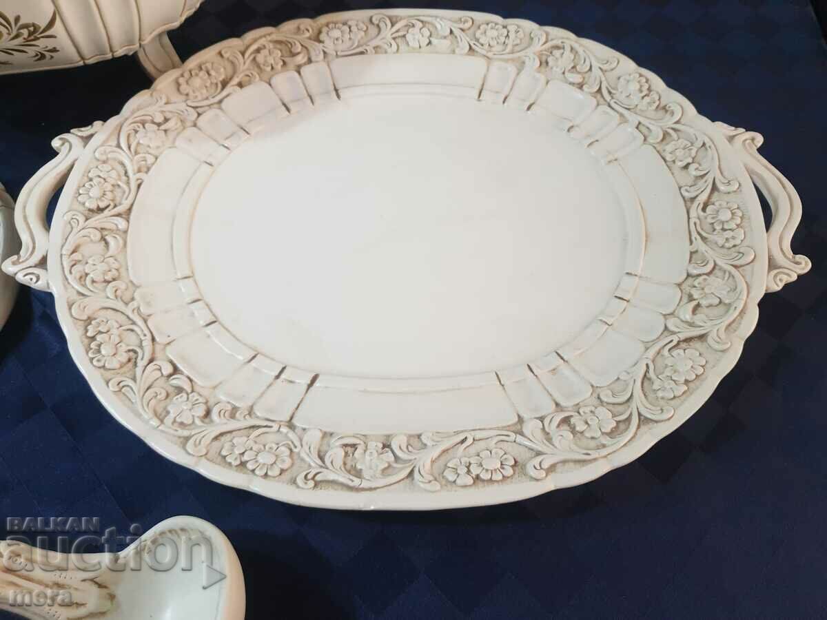 Large Italian porcelain soup bowl, plate and ladle - 6