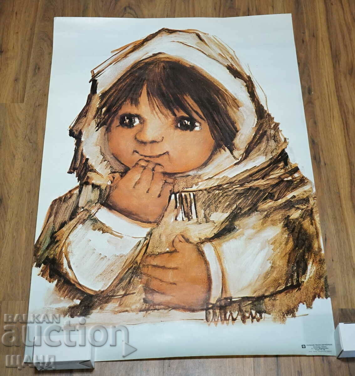 Стар Оригинален Полски рисуван плакат Малко момиче
