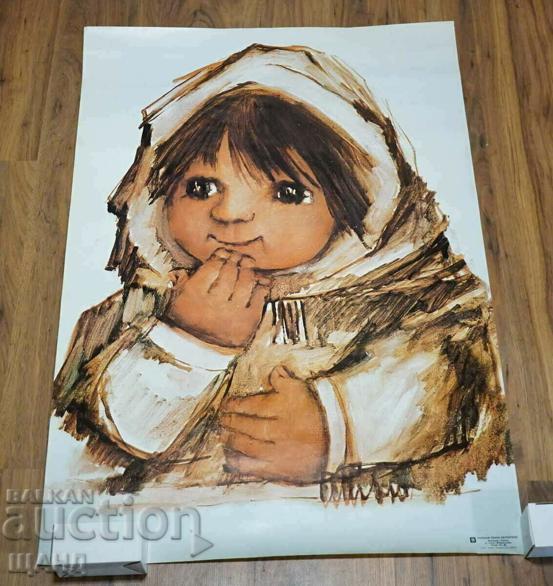 Old Original Polish Painted Poster Little Girl