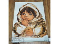 Old Original Polish Painted Poster Little Girl