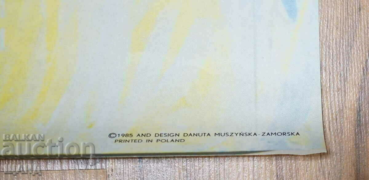 Auction Old Original Polish painted poster girl with flower Auction Old Original Polish painted poster girl with flower