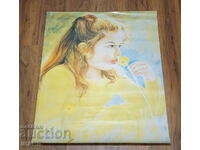 Old Original Polish painted poster girl with flower