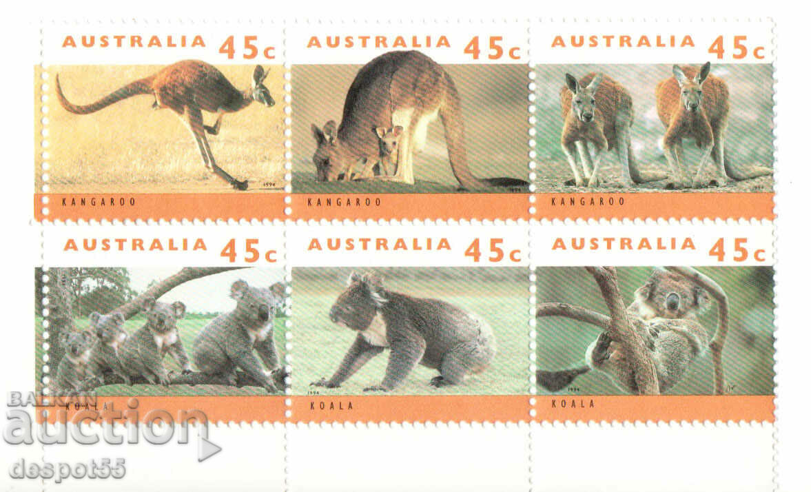 1994. Australia. Kangaroos and koalas. Block.