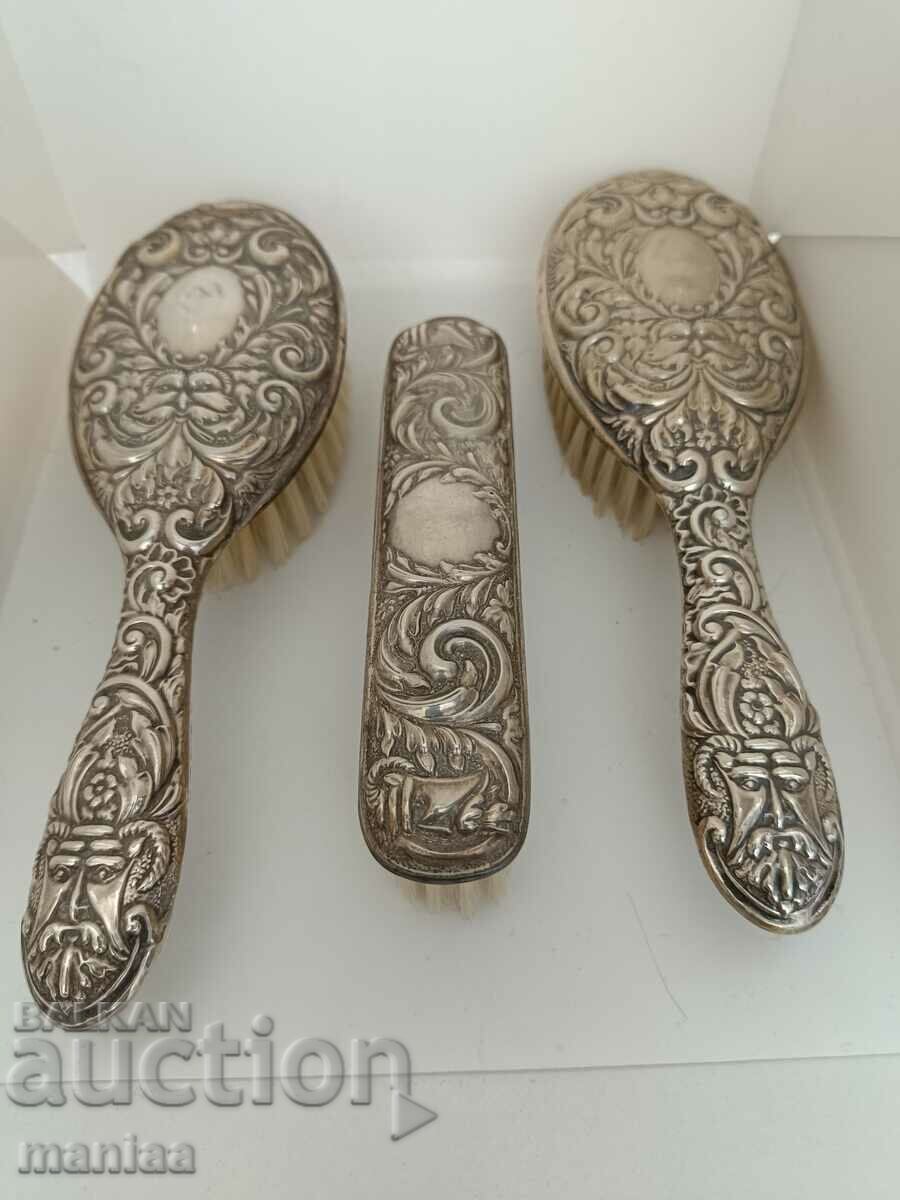 Set of silver brushes marked 1985 Chester