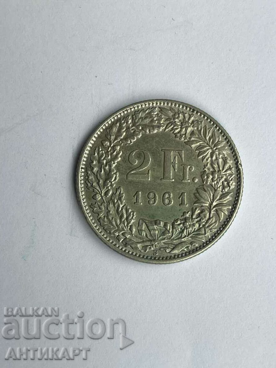 сребърна монета 2 франка Швейцария 1961 сребро